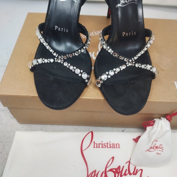 Christian Louboutin Emilie Strass Black Jewel Slingback Heel Sandal - Picture 7 of 13